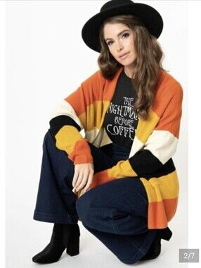 Colorblock Cotton Crewneck Sweater in Coral and Mustard
